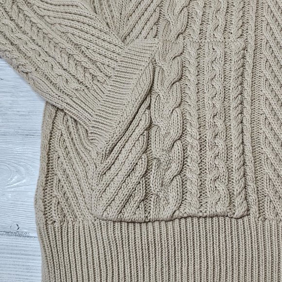 Vertical Design Camel Cream Eggshell Cable Knit Sweater w/ Front Pockets EUC! XL - Picture 11 of 12